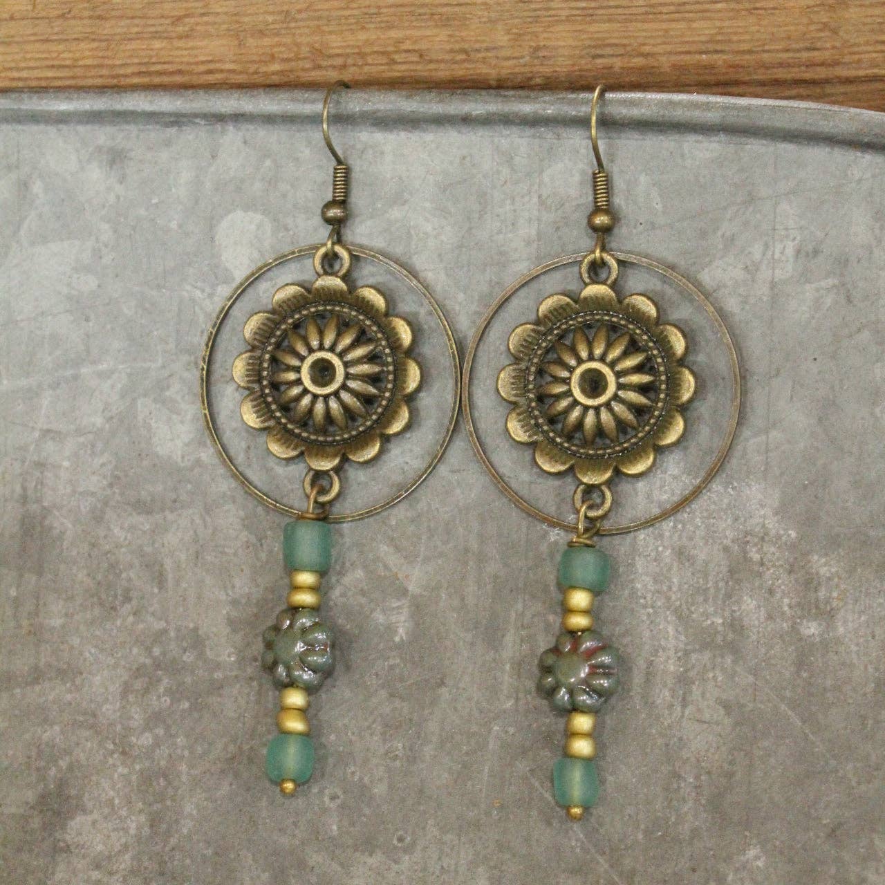 Bohemian Layered Mint Czech Dangle Earrings - Vintage Vault Boutique