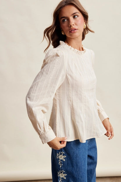 Textured Ruffle Neck Top