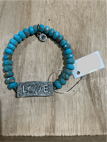 LOVE - Turquoise Beaded Stretch Bracelet - Vintage Vault Boutique