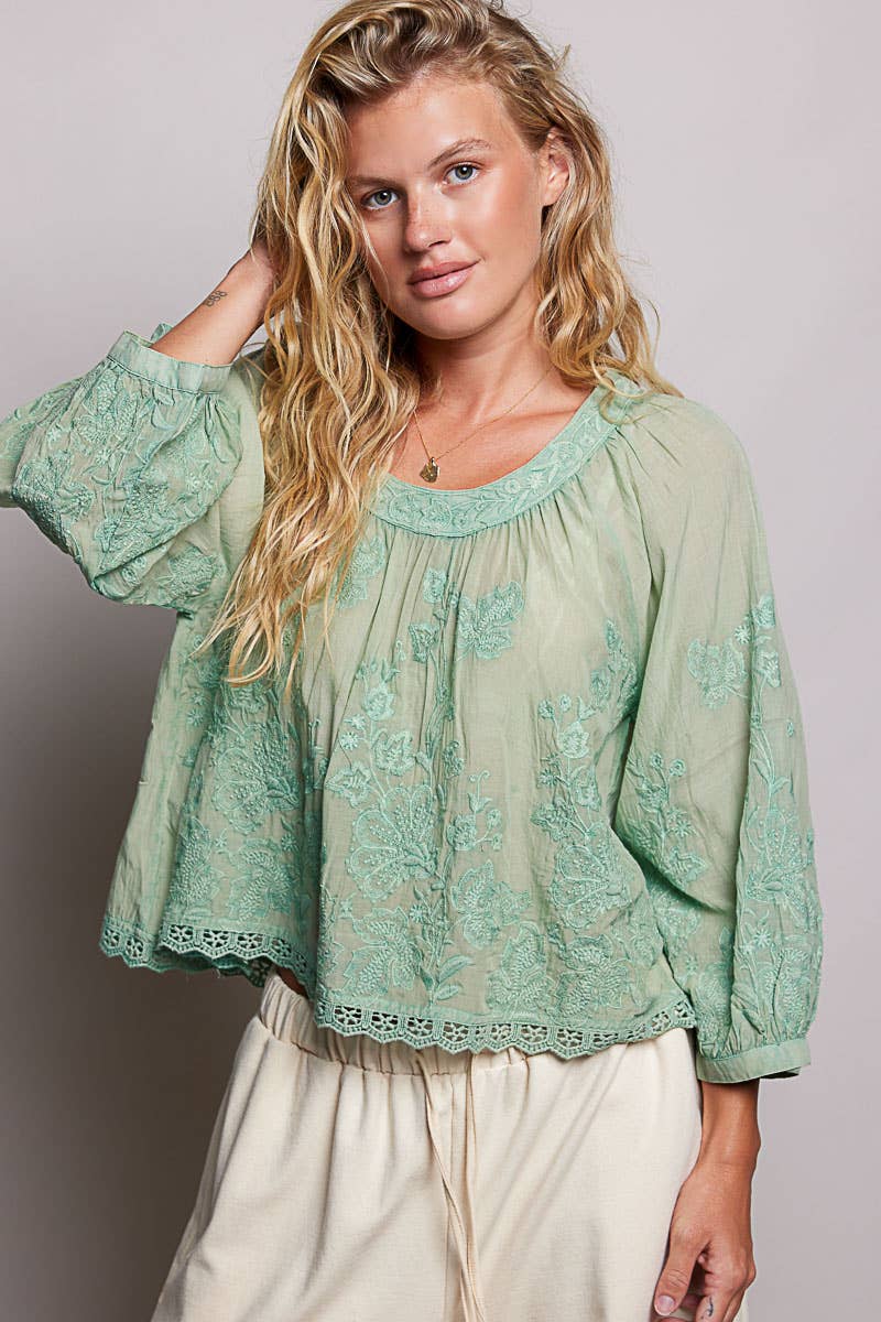 Floral Embroidered Boho Top - Vintage Vault Boutique