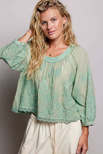 Floral Embroidered Boho Top