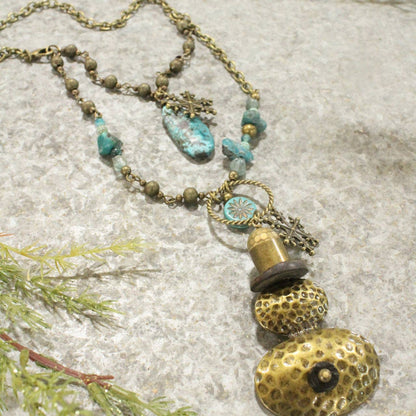 Bronze Top Hat Snowman Layered Pendant Necklace