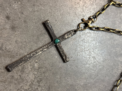 Large Rustic Cross with Turquoise Center Necklace