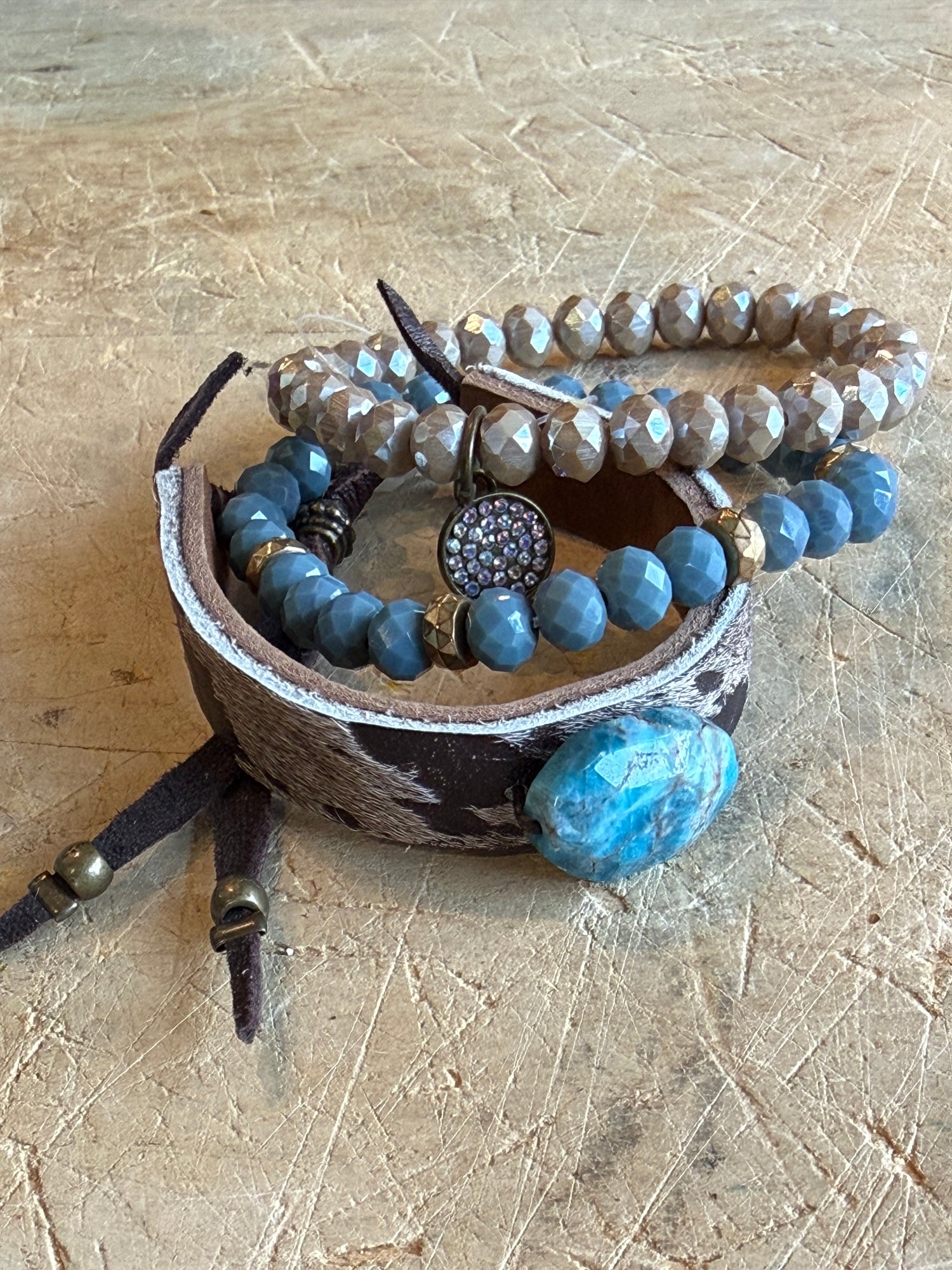 Hide and Blue Bracelet Stack