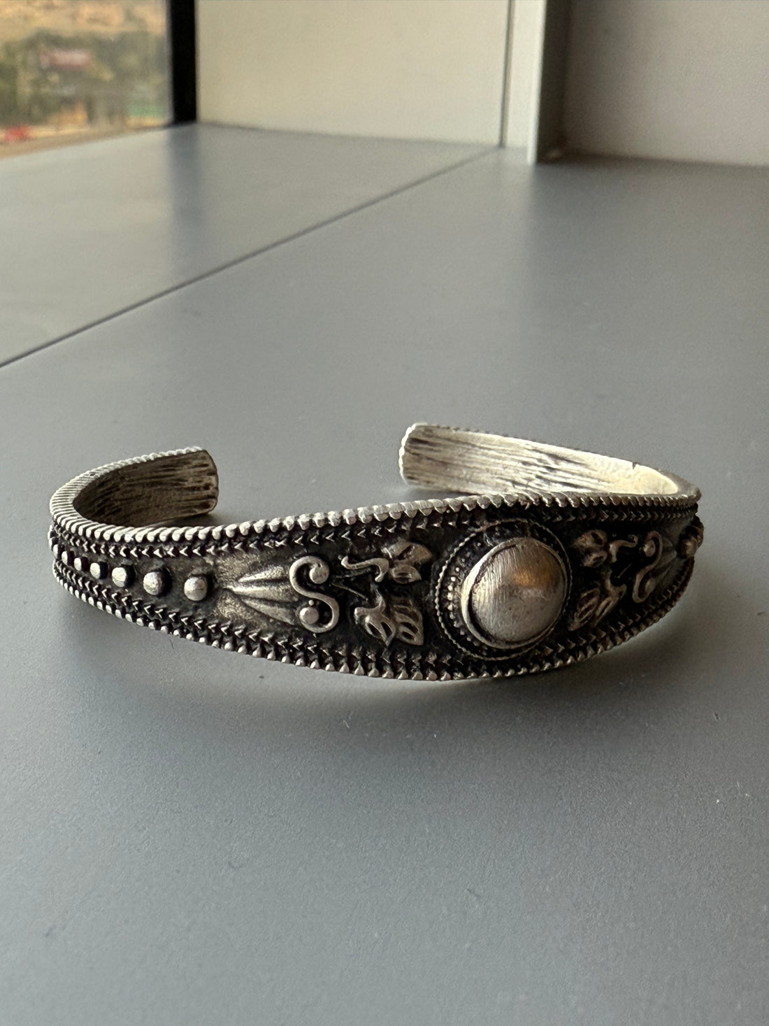 Turkish Silver Pearl Cuff Bracelet