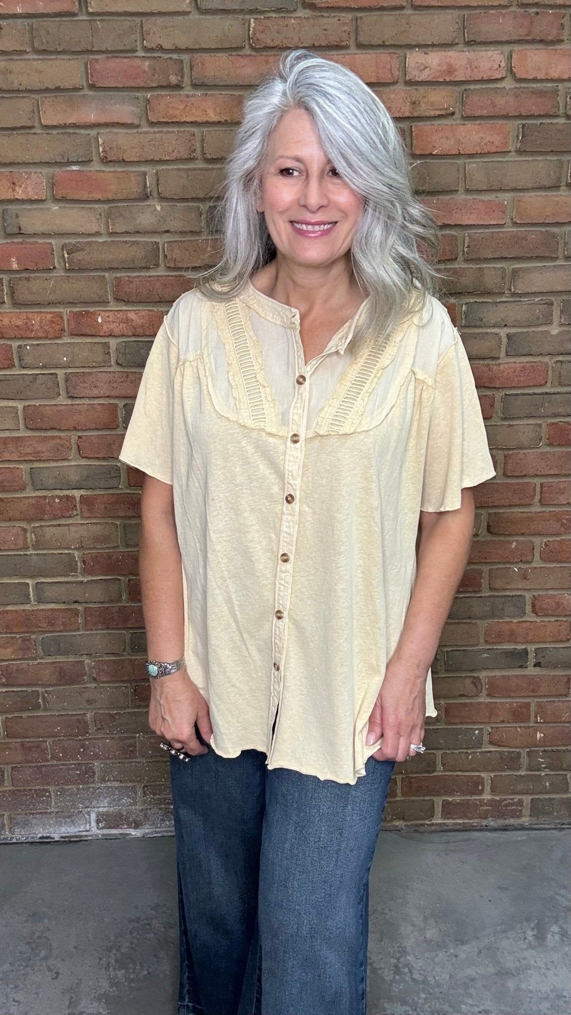 Straw Button Up Knit Top - Vintage Vault Boutique