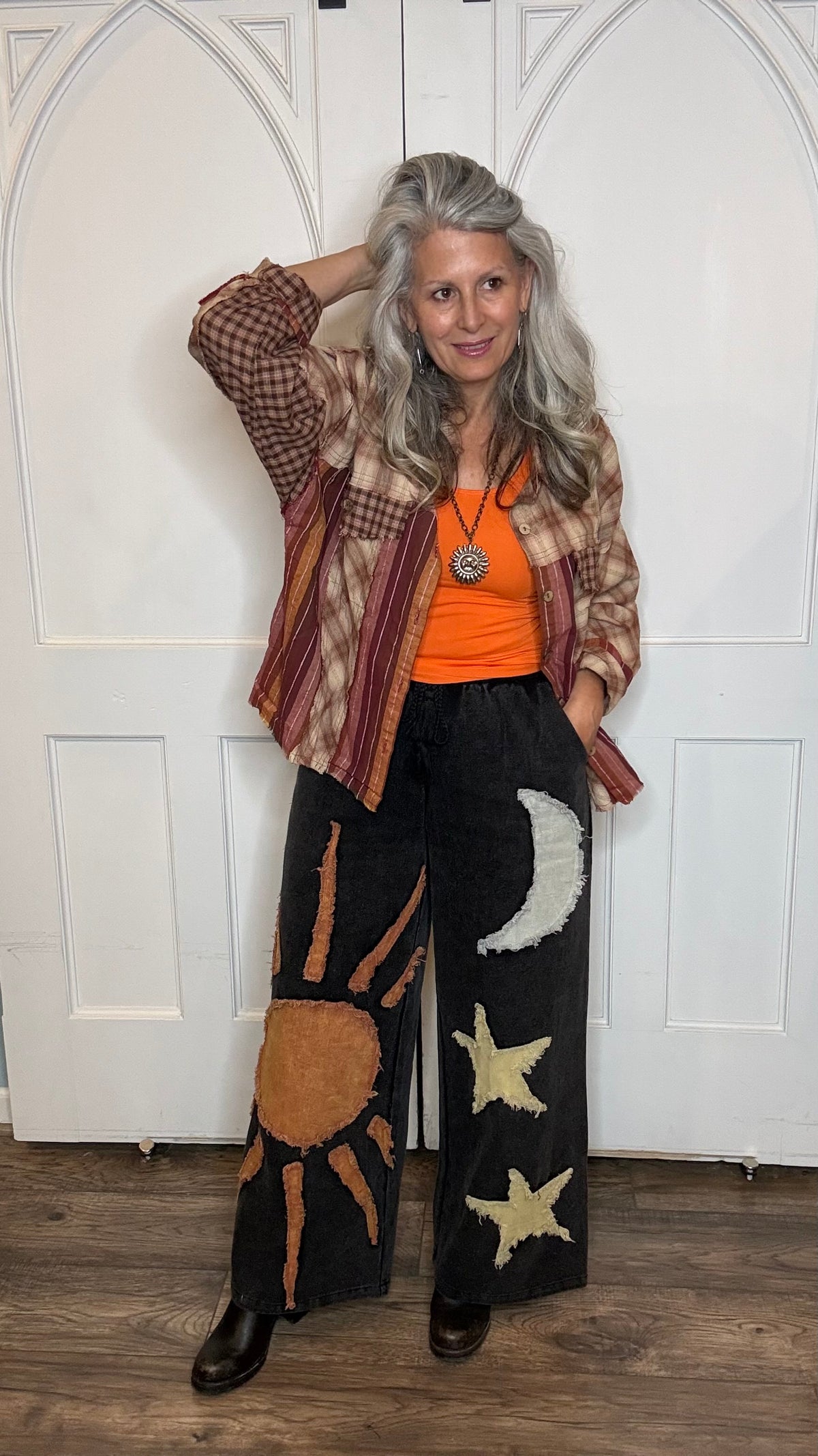 Sun Moon Star Patch Wide Pants