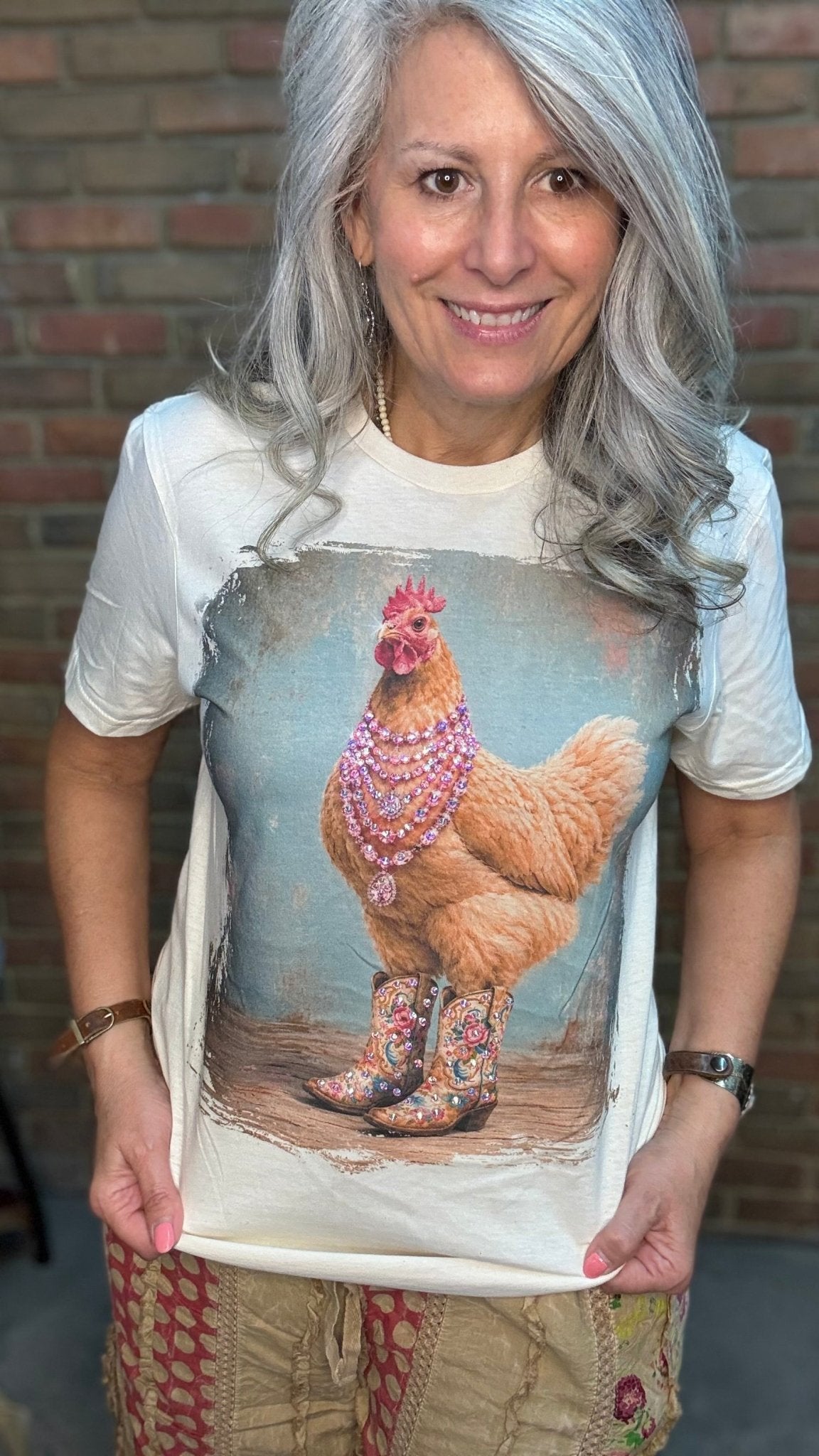 Funky Chicken Bling Tee - Vintage Vault Boutique