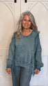 Teal High Lo Slit Sweatshirt - Vintage Vault Boutique