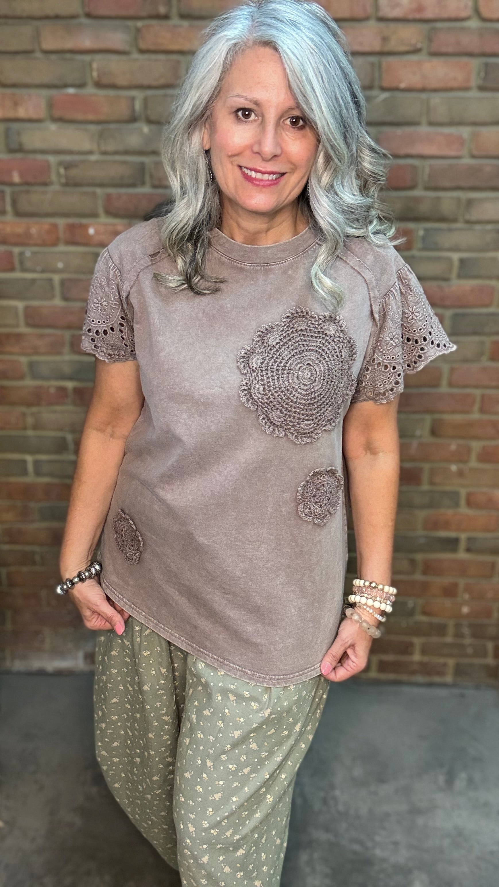 Mocha Crochet Patch Top