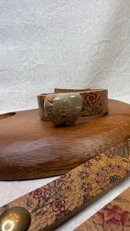 Floral Leather Bracelet with Turquoise Nugget