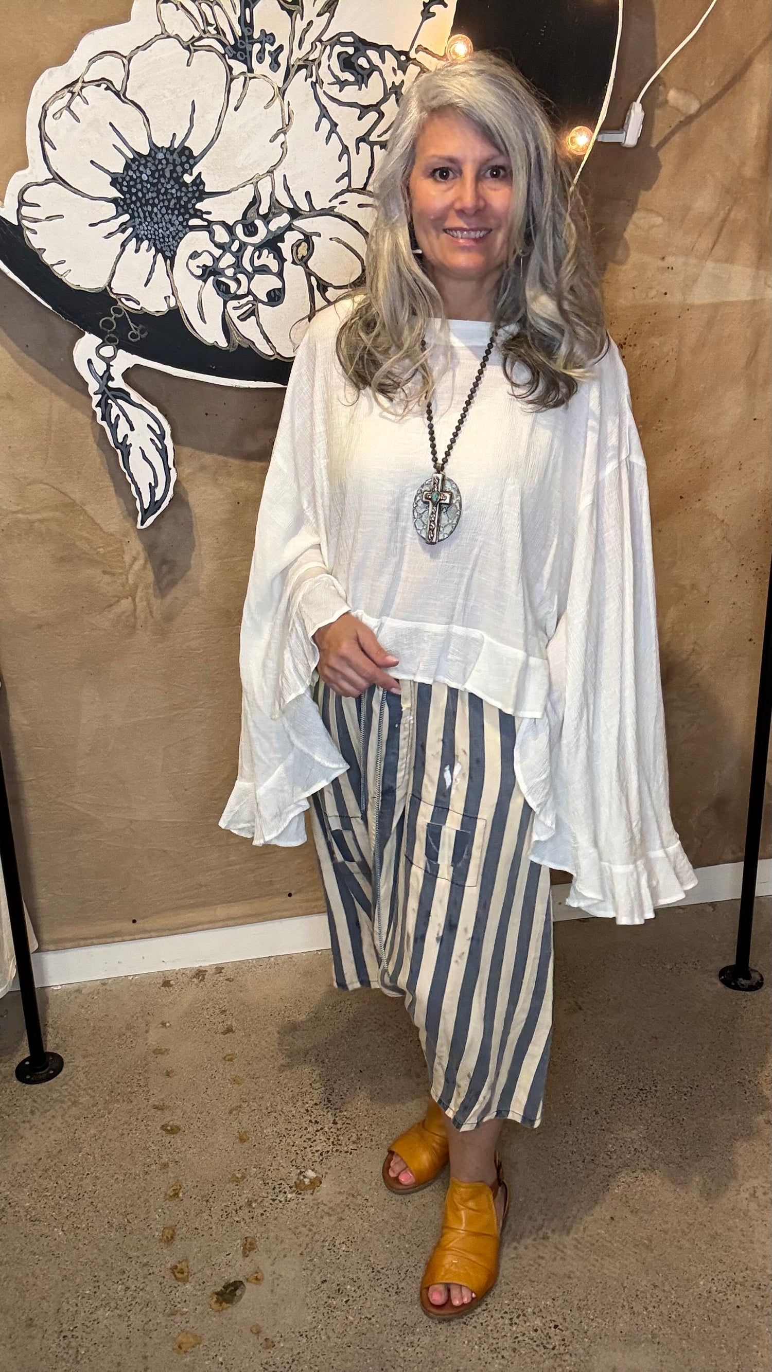 Earthsong Harem Pants - Blue White Stripe