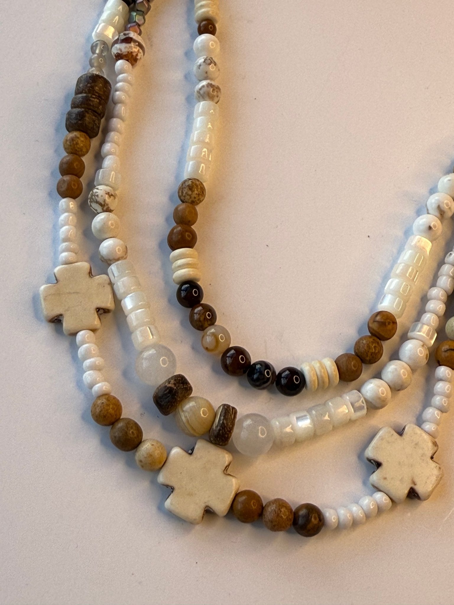 Triple Strand Mixed Stone Necklace - Vintage Vault Boutique