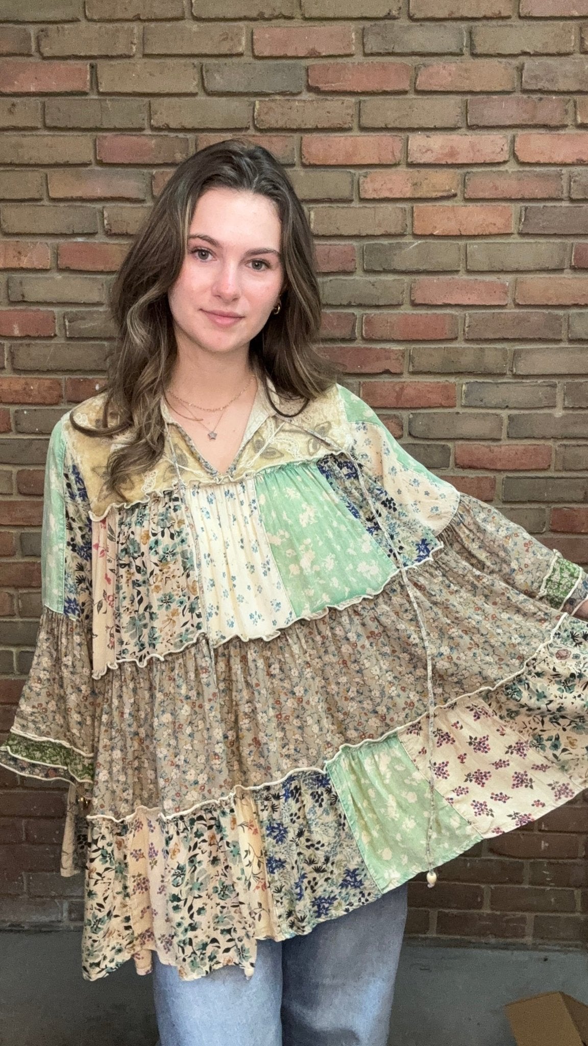 Vintage Patchwork Bell Sleeve Top - Vintage Vault Boutique