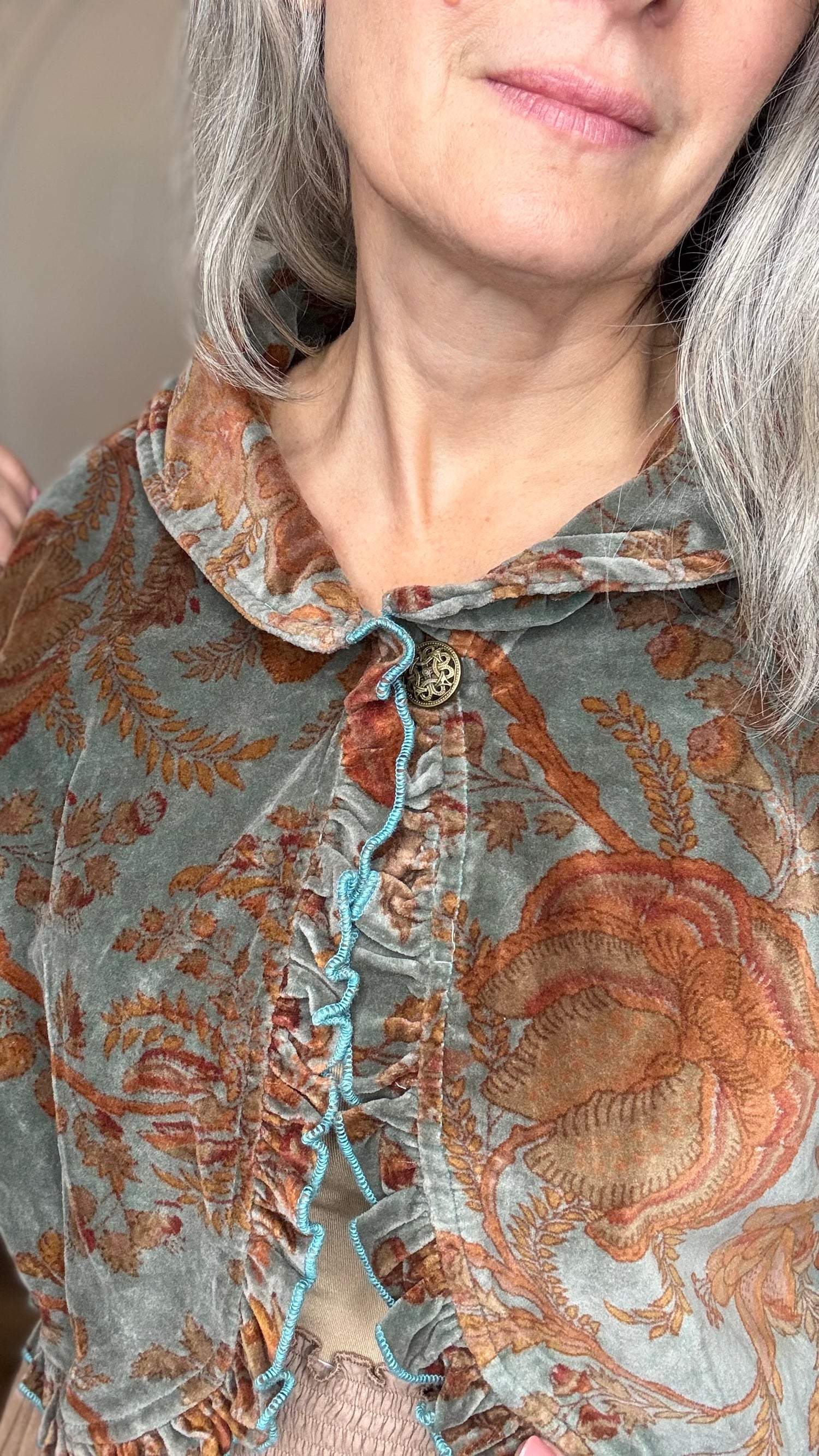 Printed Short Velvet Crop Jacket