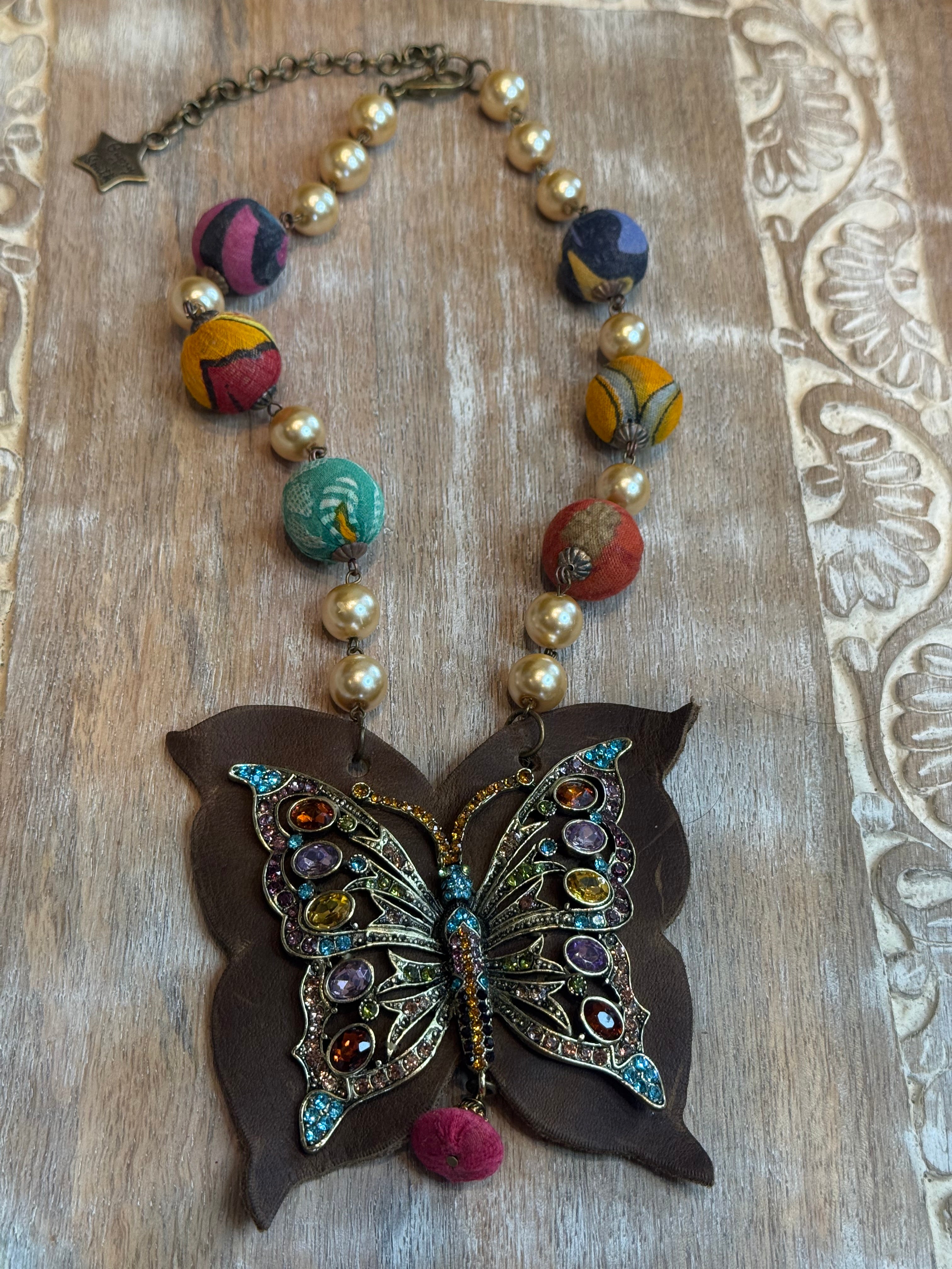 Bling Butterfly on Leather Necklace