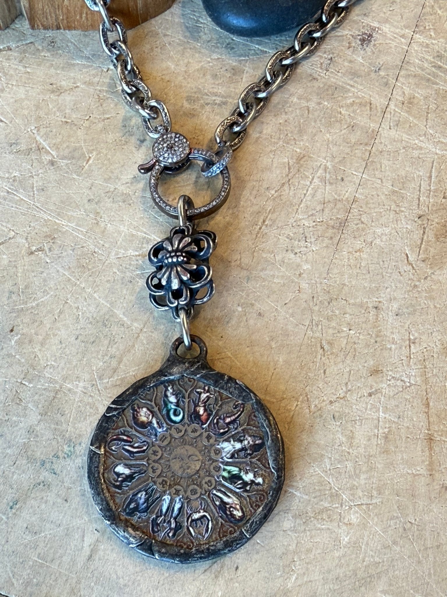Zodiac Charm on Diamond Clasp Necklace - Vintage Vault Boutique