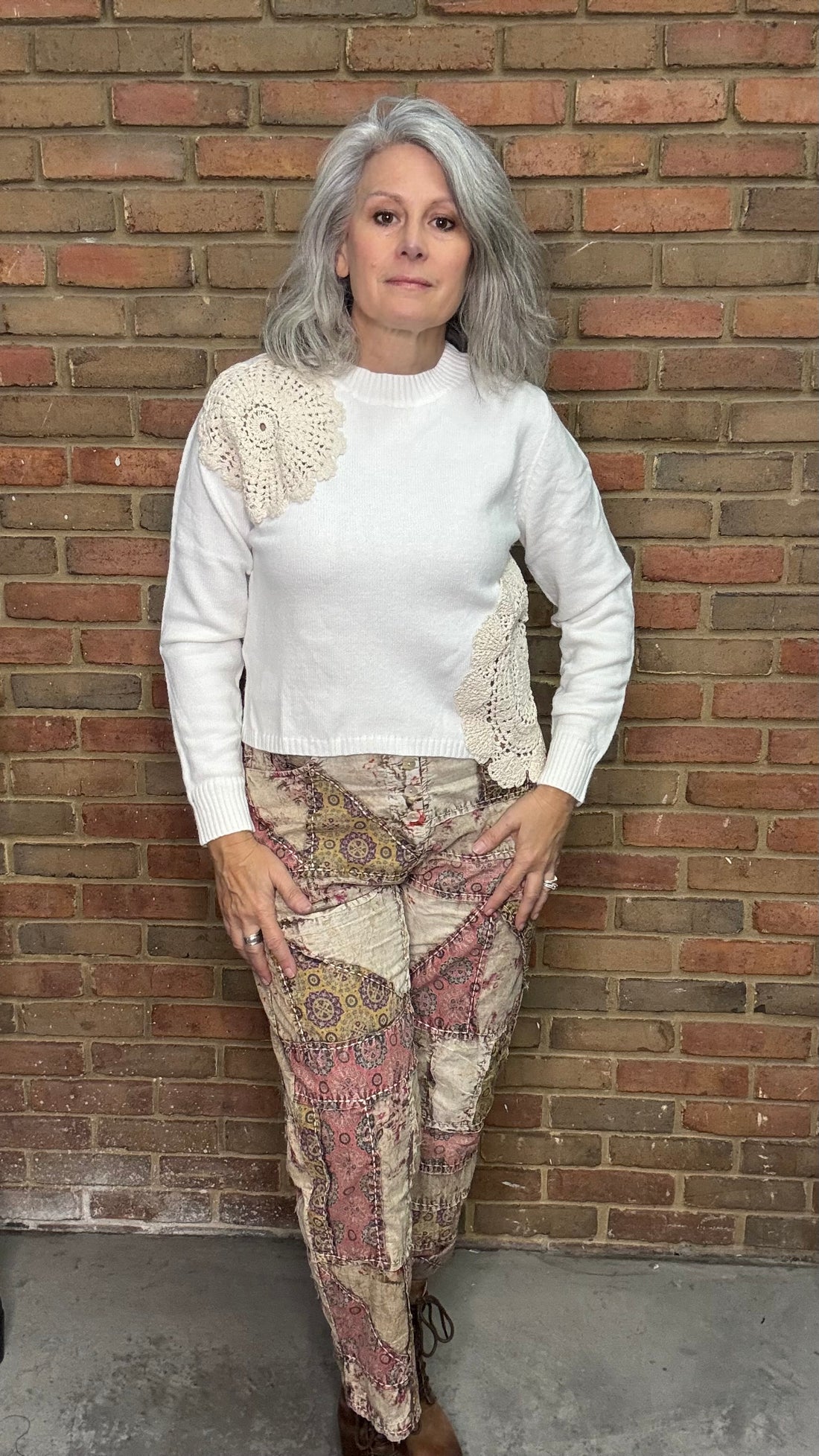 Crochet Detail Cropped Sweater