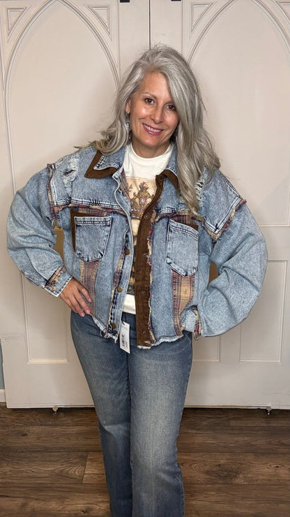 Washed Distressed Denim Jacket - Vintage Vault Boutique
