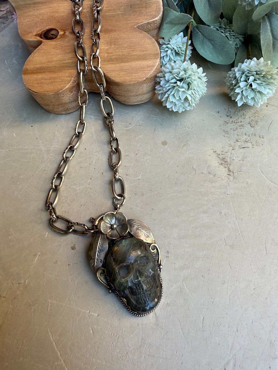 EKD Labradorite Skull Necklace