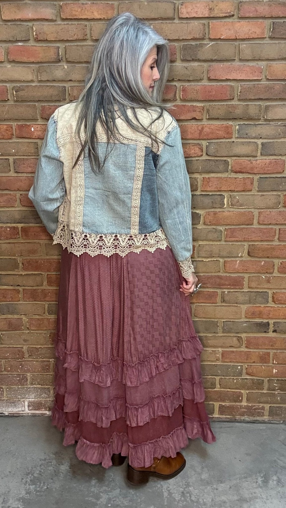 Rustic Textured Maxi Skirt Garnet - Vintage Vault Boutique