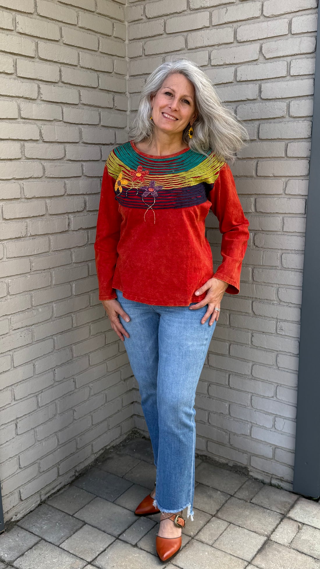 Flower and Rainbow Neck Top