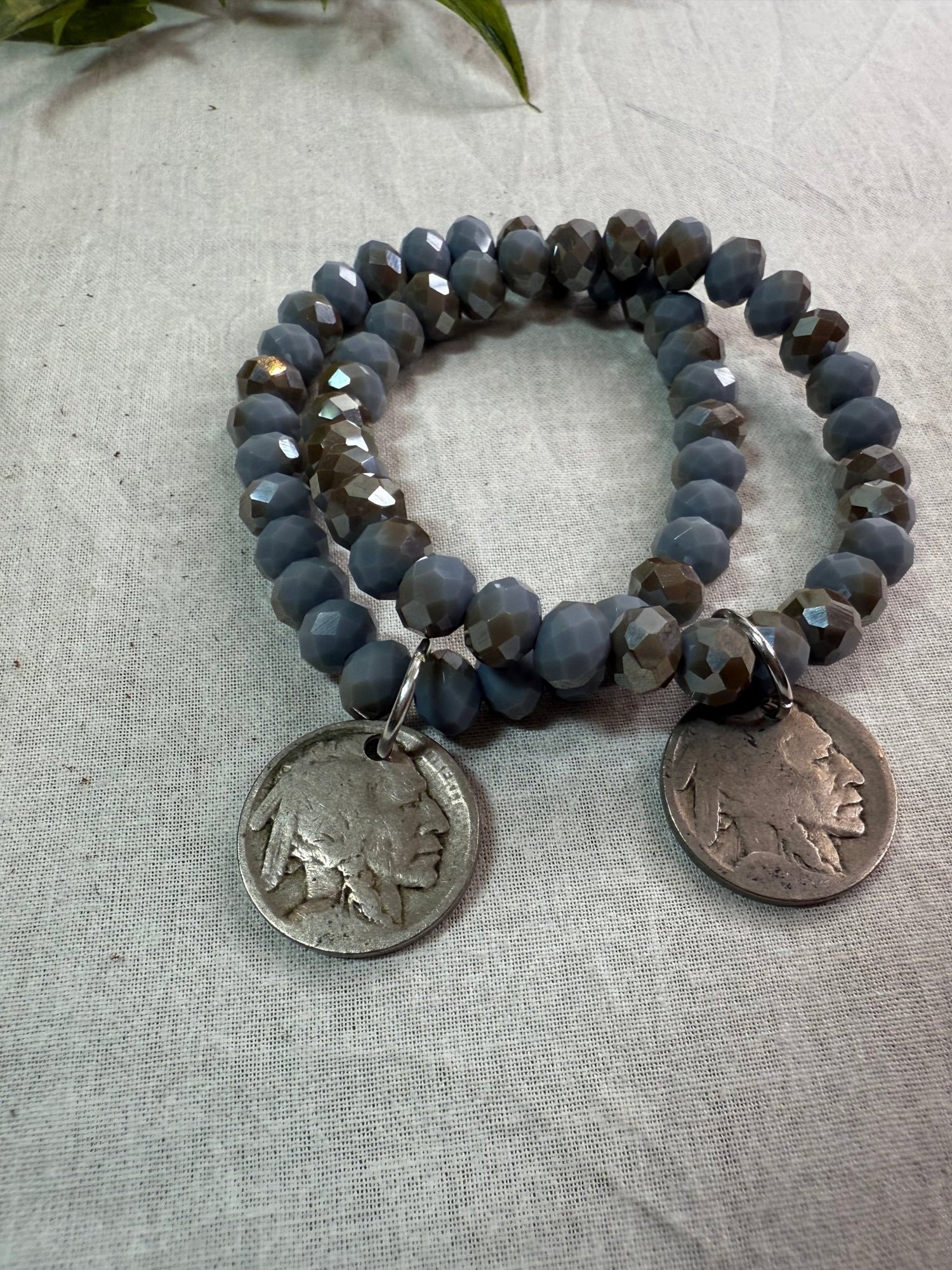 Beaded Stretch Bracelet with Buffalo Nickel Drop - Vintage Vault Boutique