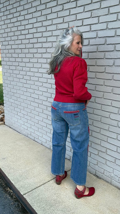 Manjean Embroidery Jeans - Vintage Vault Boutique