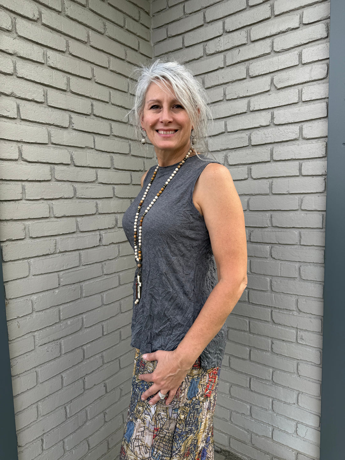 Grey Crinkle Tank Top