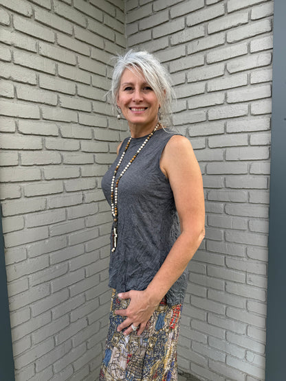 Grey Crinkle Tank Top