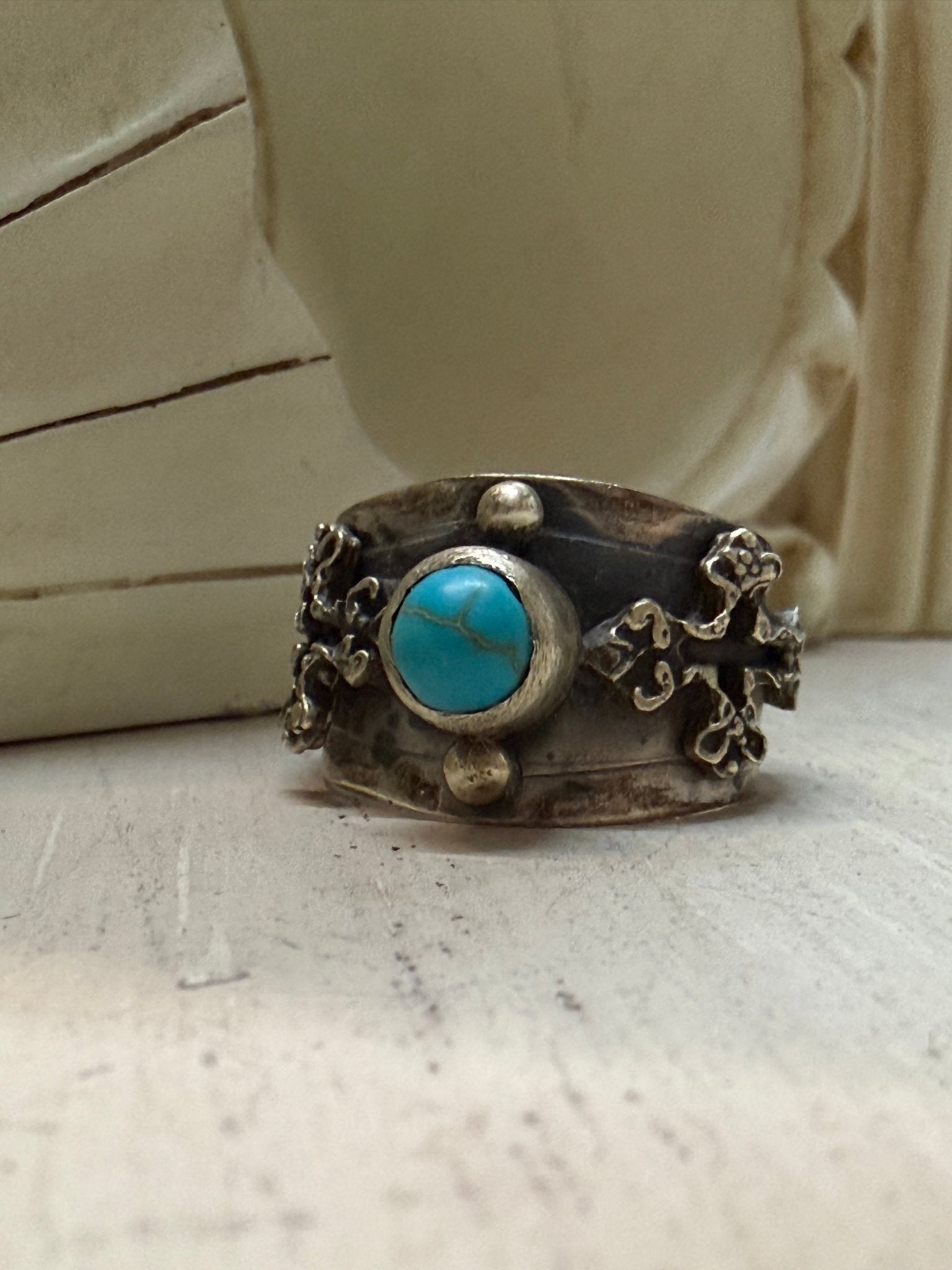 Double French Cross with Turquoise Ring - Vintage Vault Boutique