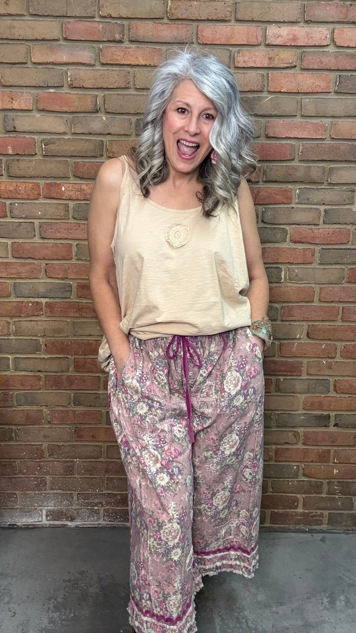 Cami Lace Inset and Raw Edges Natural - Vintage Vault Boutique