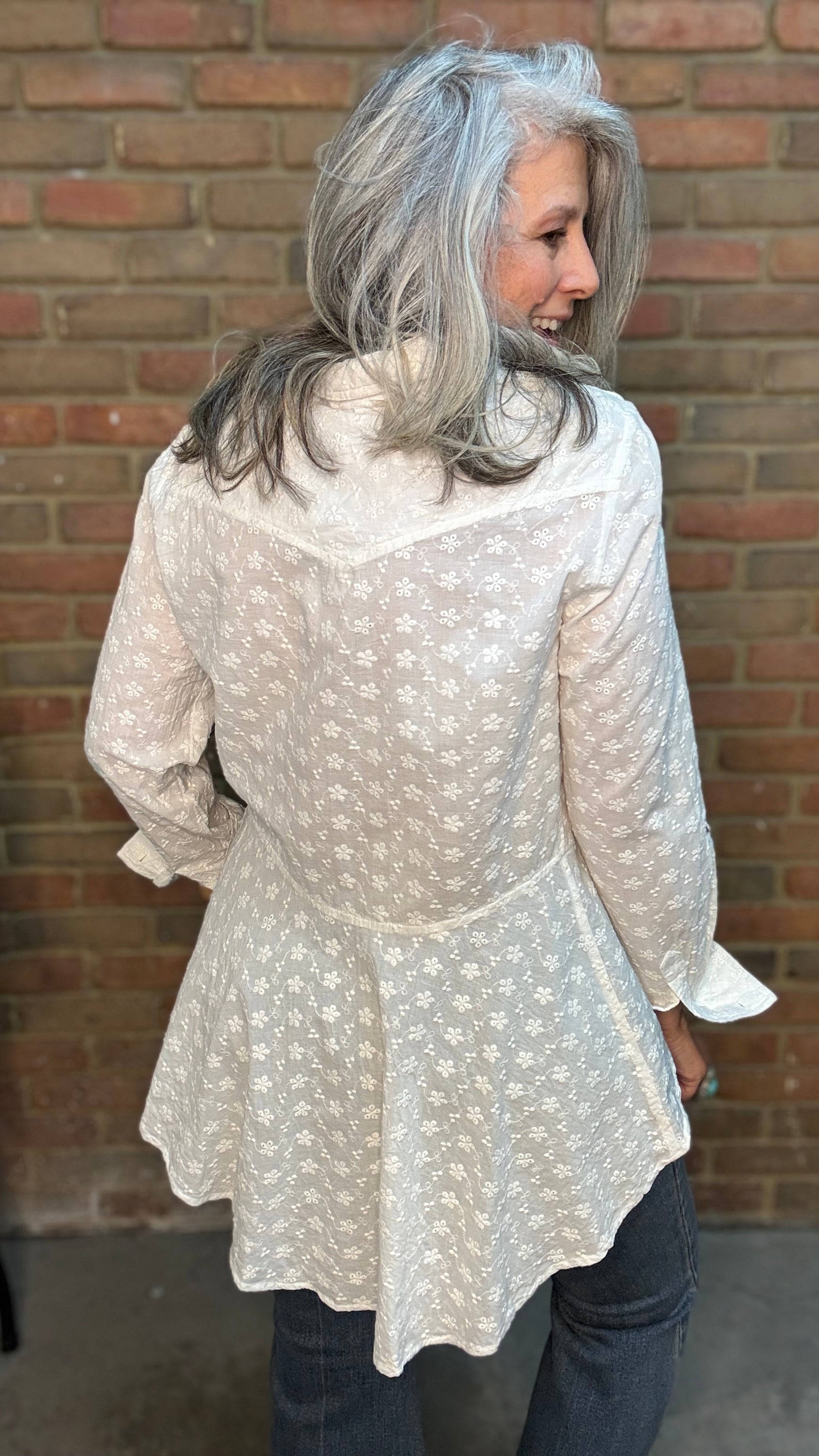 White Eyelet Tuxedo Shirt