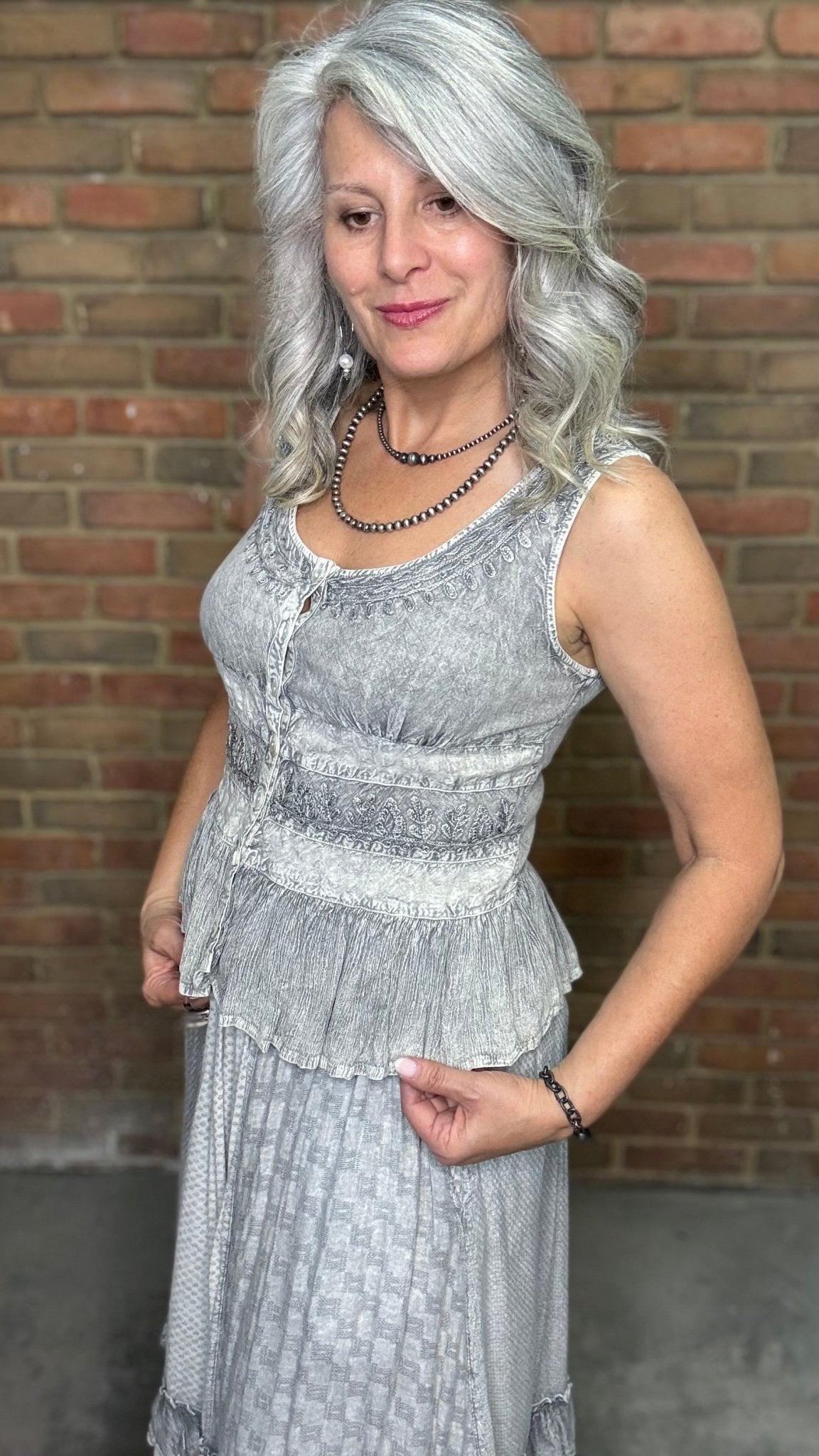 Grey Button Up Tank Top - Vintage Vault Boutique