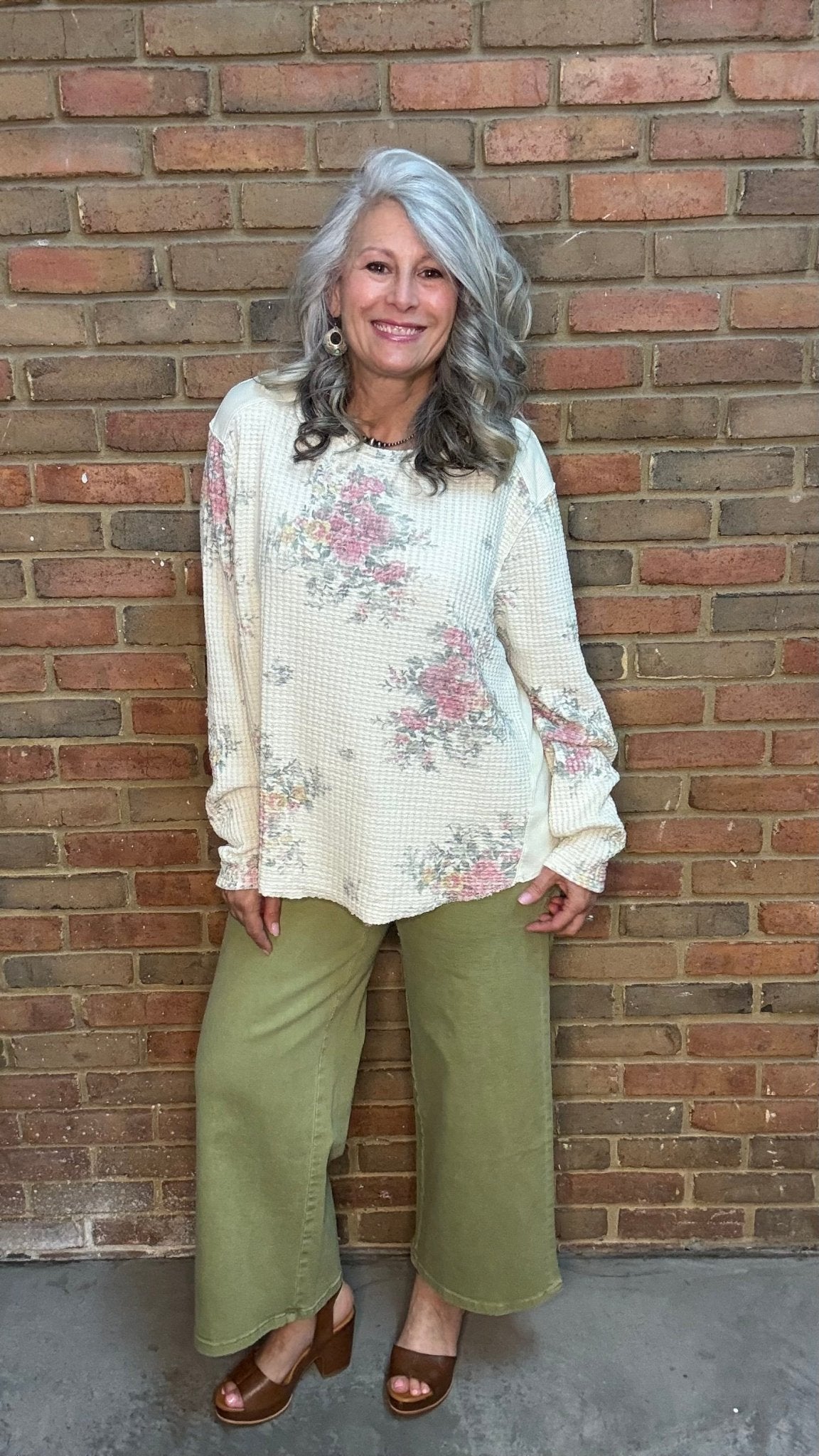 Waffle Floral Pull On Top - Vintage Vault Boutique