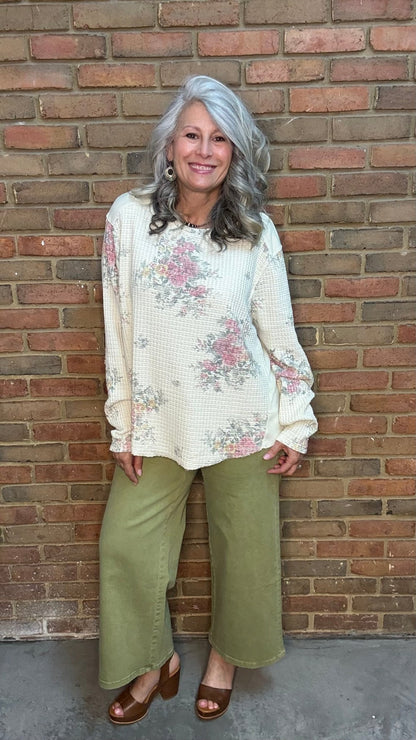 Waffle Floral Pull On Top - Vintage Vault Boutique