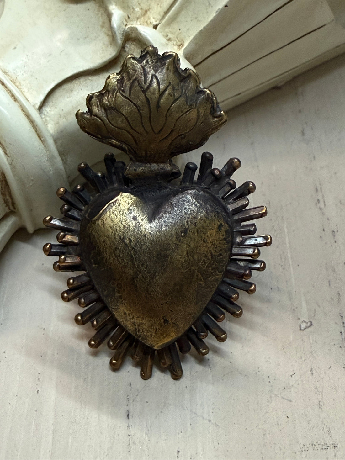 Brass Flaming Heart Ring