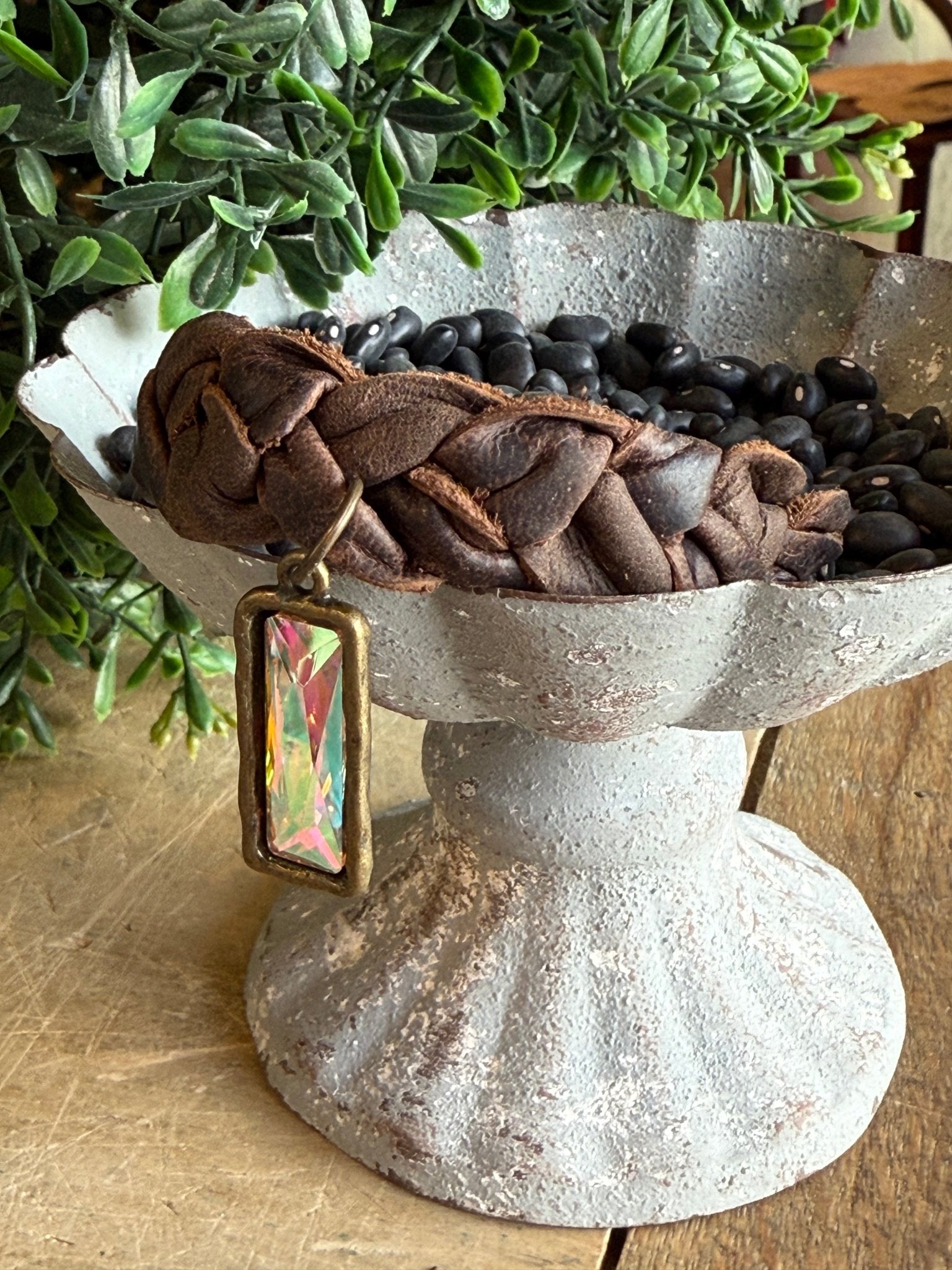 Braided Leather with Crystal Bracelet - Vintage Vault Boutique