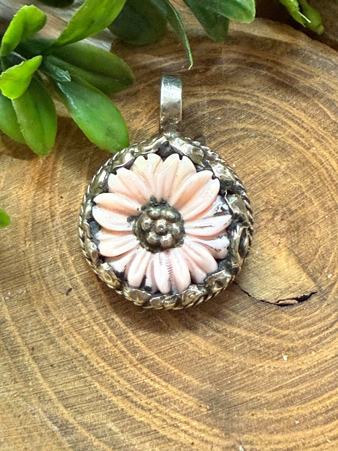 Small Pink Daisy Tibetan Pendant - Vintage Vault Boutique