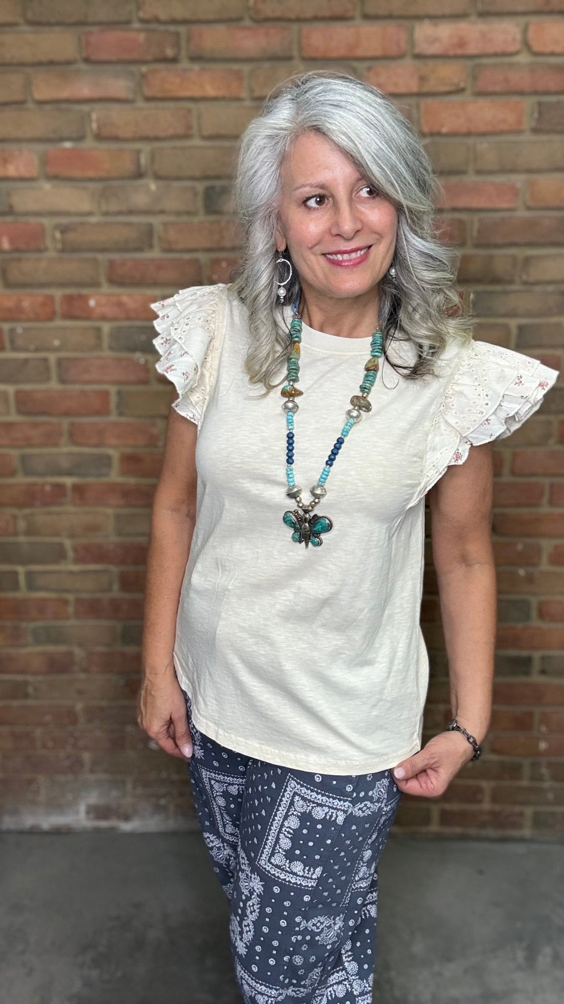 Printed Ruffle Cap Sleeve Top - Vintage Vault Boutique