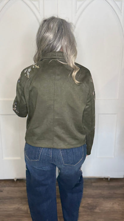 Parker Cross Stitch Rose Suede Jacket