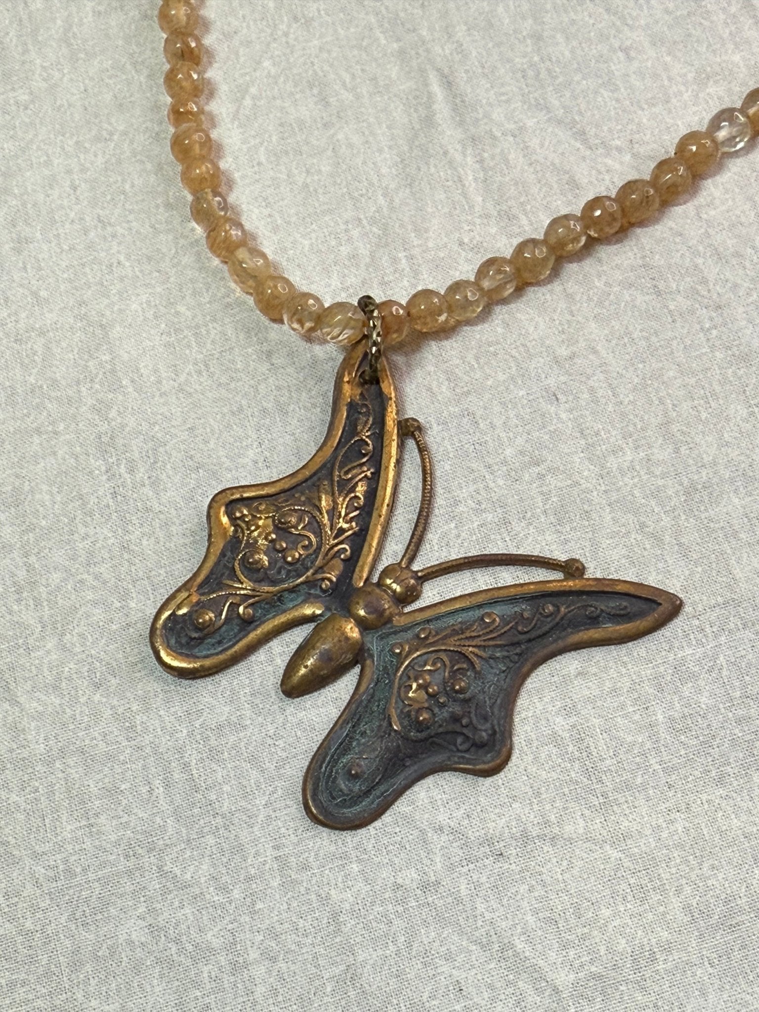 Butterfly on Stone Beaded Necklace - Vintage Vault Boutique