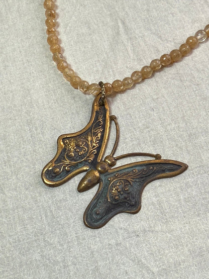 Butterfly on Stone Beaded Necklace - Vintage Vault Boutique
