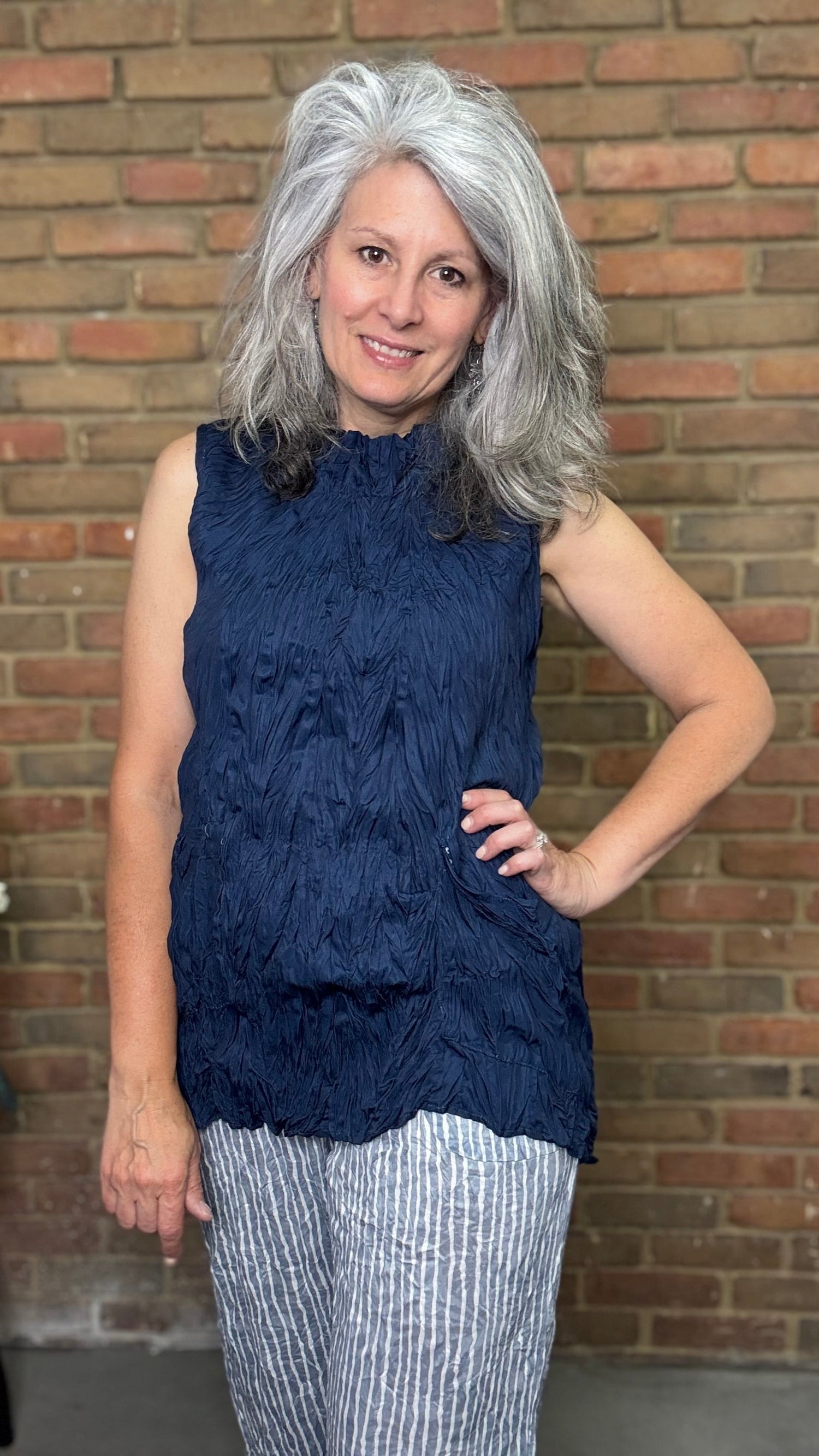 Navy Crushed Solid Tank Top