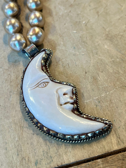 Bone Moon Vintage Pearl Necklace