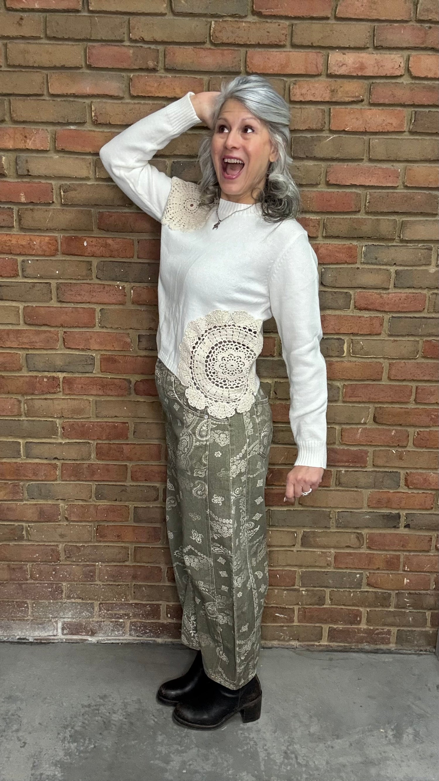 Crochet Detail Cropped Sweater