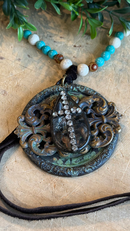 Cross Medallion on Beads with Tassel