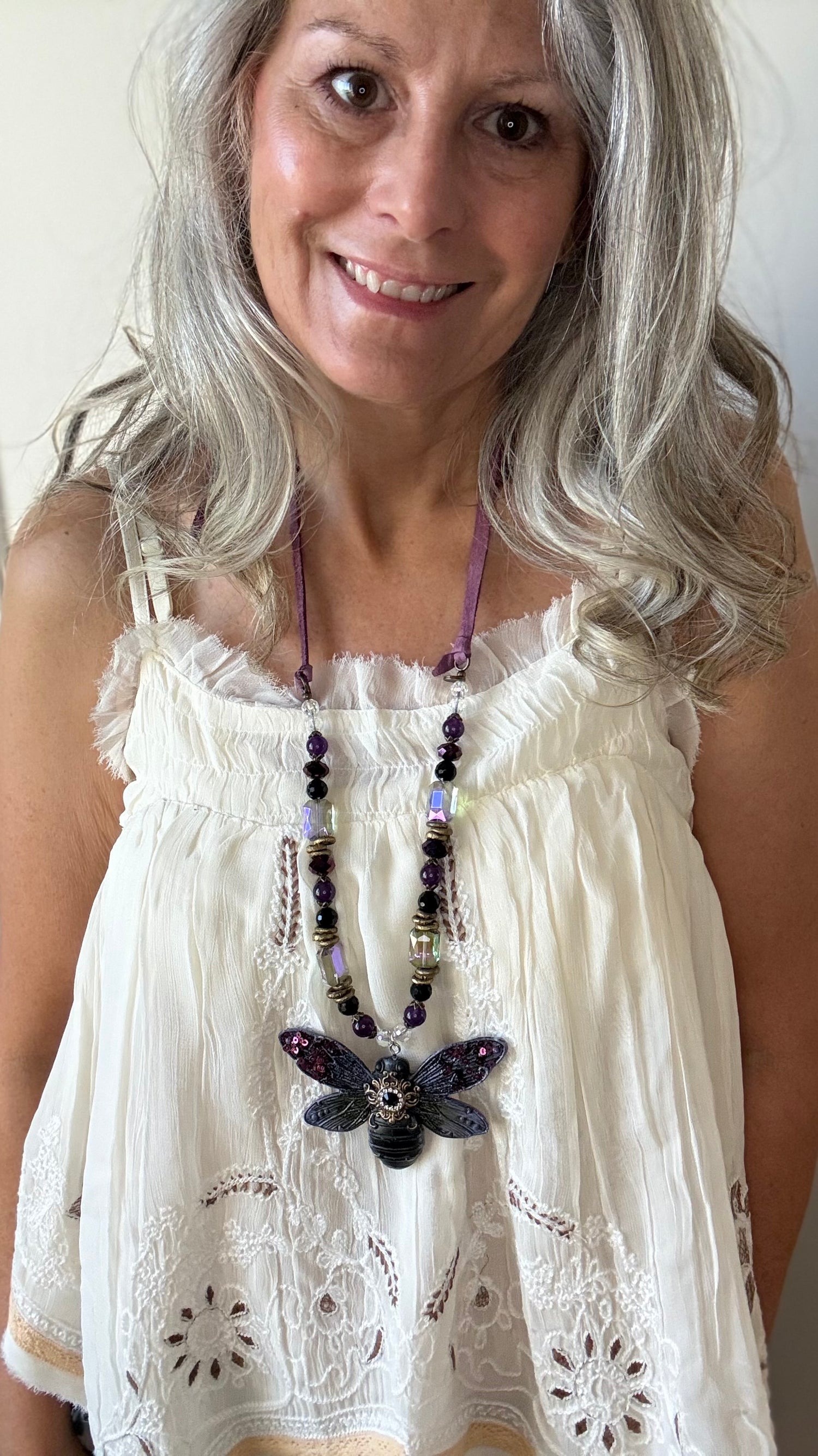 Winged Bug on Beaded Necklace