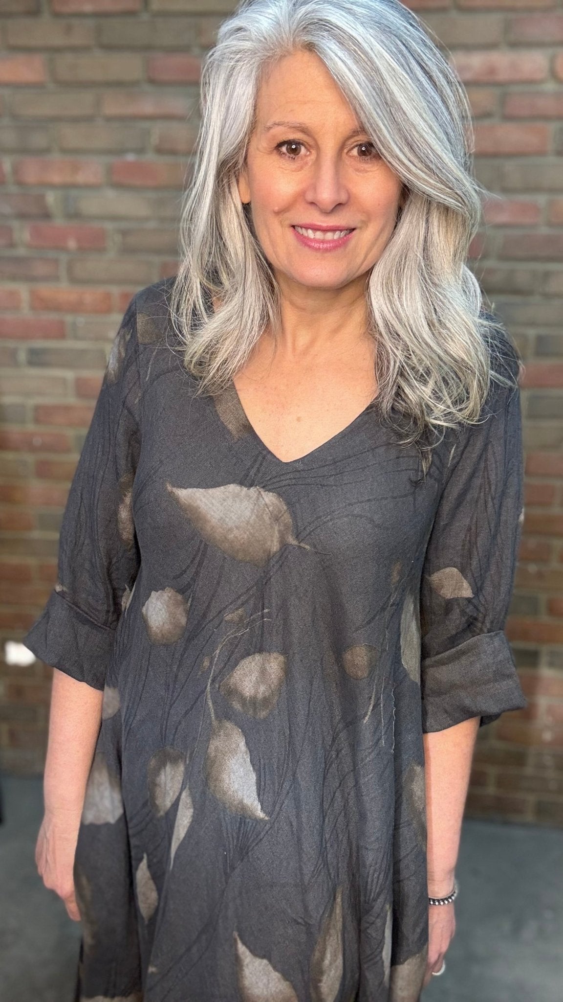 Charcoal Printed Linen Dress - Vintage Vault Boutique