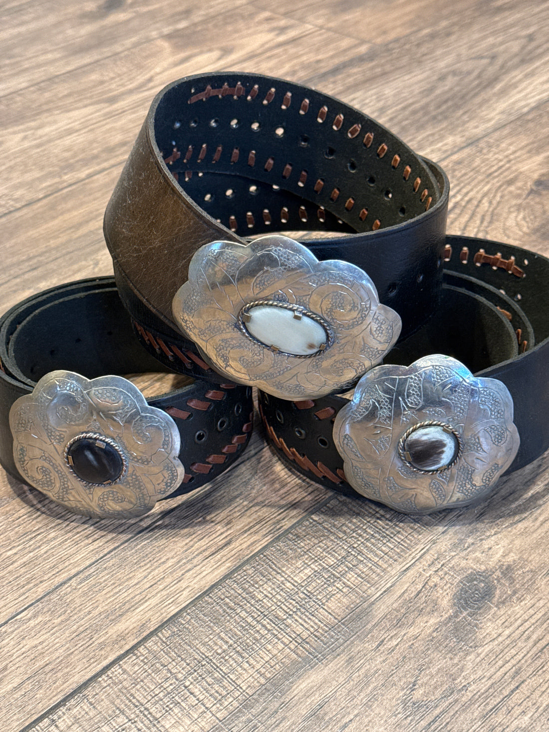 Black Leather with Brown Lacing Belt